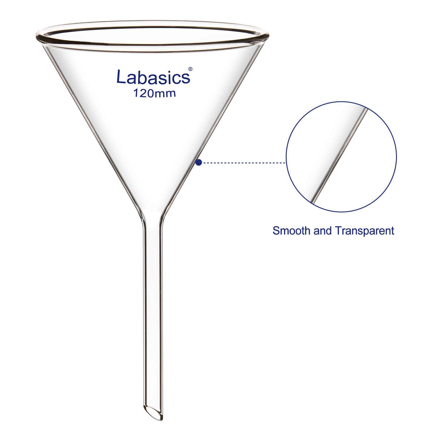 Labasics Entonnoirs en Verre, Lot de 2 Paroi Épaisse Entonnoir en Verre Borosilicaté, Tige Courte 120 mm de Diamètre, Longueur de Tige 120 mm