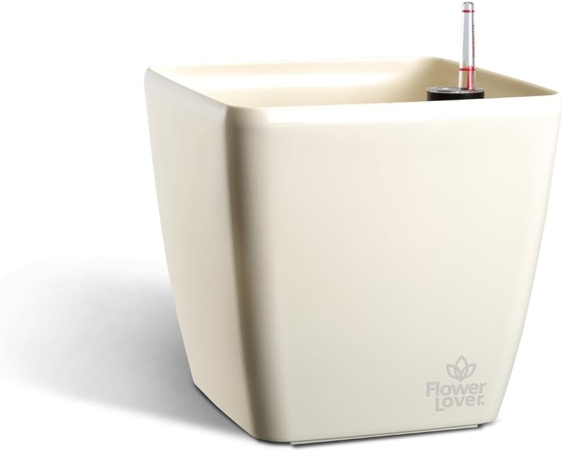 Flower lover 41116633 Quadrato Plant Pot with Watering System 25 x 25 x 24 cm white, 24x24x23 cm