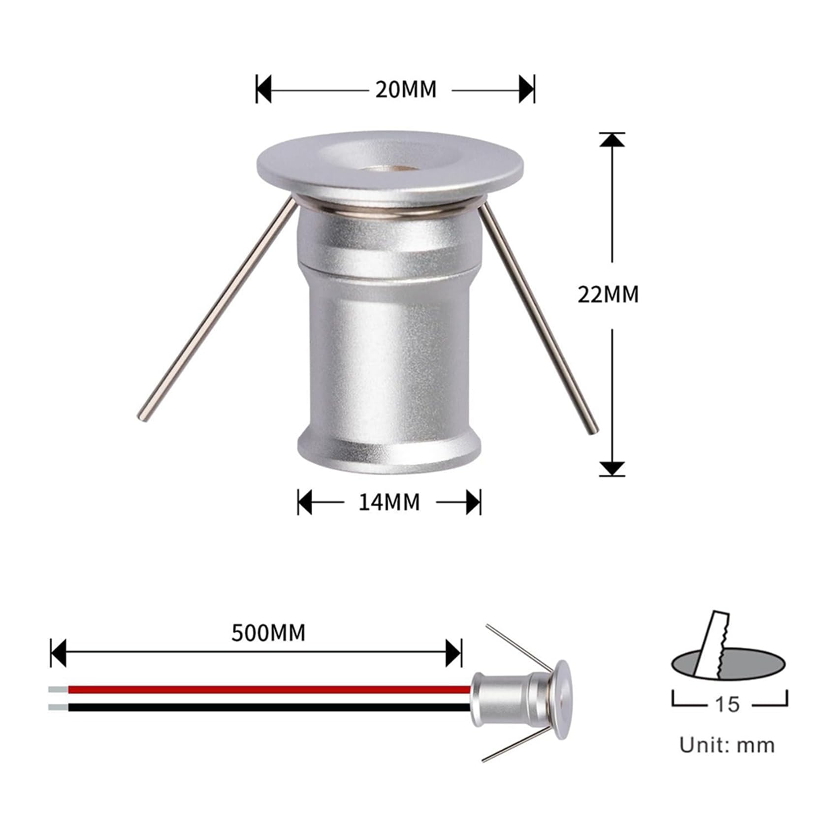 Downlight DC12V 1W 3000K srebrna powłoka, używana do oświetlenia szafy wewnętrznej, oświetlenia szafek, oświetlenia grafiki