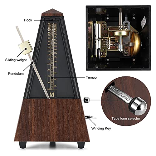 Ghkj Mechanical Metronome, 40-208 Frequency Adjustable, Pyramid Style Music Rhythm Machine, Universal Instrument Practice Tool For Beginners Musicians,Brown #TOP5