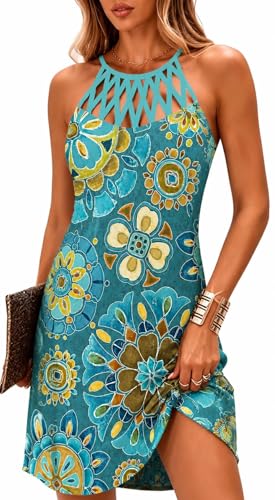 Size XL Love Tales Summer Dresses for Women 2026 Casual Floral Hollow Out Halter Neck A-line Beach Vacation Holiday Sundresses