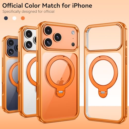 Image of YINLAI for iPhone 17 Pro Case 6.3-inch, Magnetic Compatible with Magsafe, with 360 Rotatable Ring Stand, Anti-Fingerprint Skin-Friendly, Shockproof Full-Body Protective 17 Pro Case, Cosmic Orange