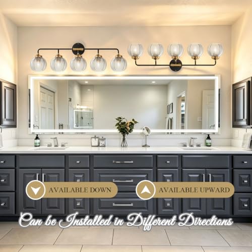 Image of Bathroom 5-Lights Smoke Gray Leaf Texture Glass Vanity Light Fixture