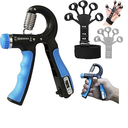 Grip Strength Combo Kit | Adjustable Hand Gripper (5–60 kg) with Finger Exerciser | Forearm, Wrist & Finger Strength Training Set for Gym, Home, Office, Rehab & Physiotherapy