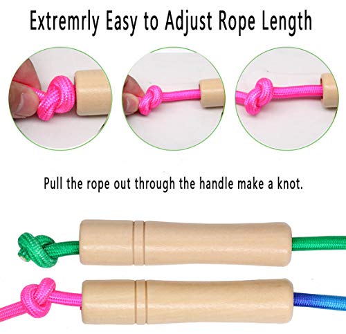 Double Dutch Jump Rope 16 ft 2 Pack, Adjustable Long Skipping Rope with Wooden Handle, Multiplayer Team Jumping Rope for Kids Adults, Long Enough for 5-6 Jumpers (Rainbow color) by AUMCDIK - Used condition - Image 5