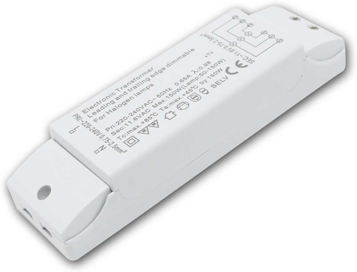 Transmedia Electronic Halogen Transformer 230 V to 12 V 50-150 Watt with Overload Protection and Temperature Safety 160 x 46 x 33 mm 1 Transformator