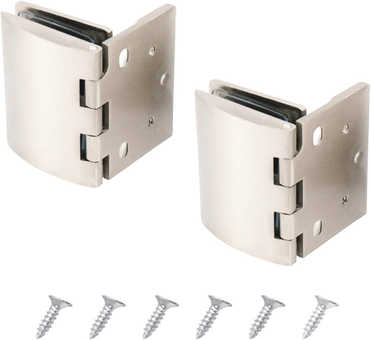 Nviusdsj Brushed Finish Hinges, 2Pcs Clamp Hinges Zinc Alloy Half Overlay Pivot 90 Degree For 5-8Mm Rimless Glass Cabinet Door