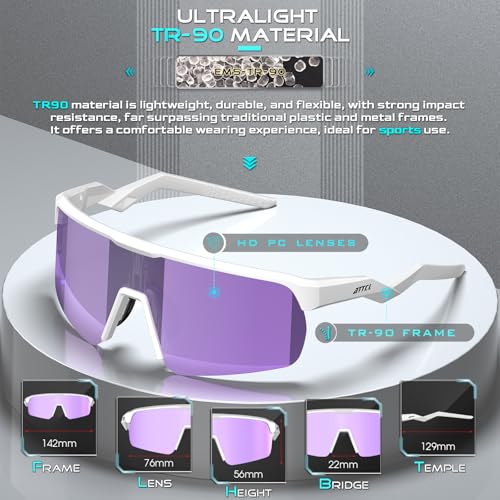 Image of ATTCL Sports Sunglasses for Women Running: UV400 Protection Wrap Around Lightweight Sun Glasses for Cycling Baseball Outdoor White Purple