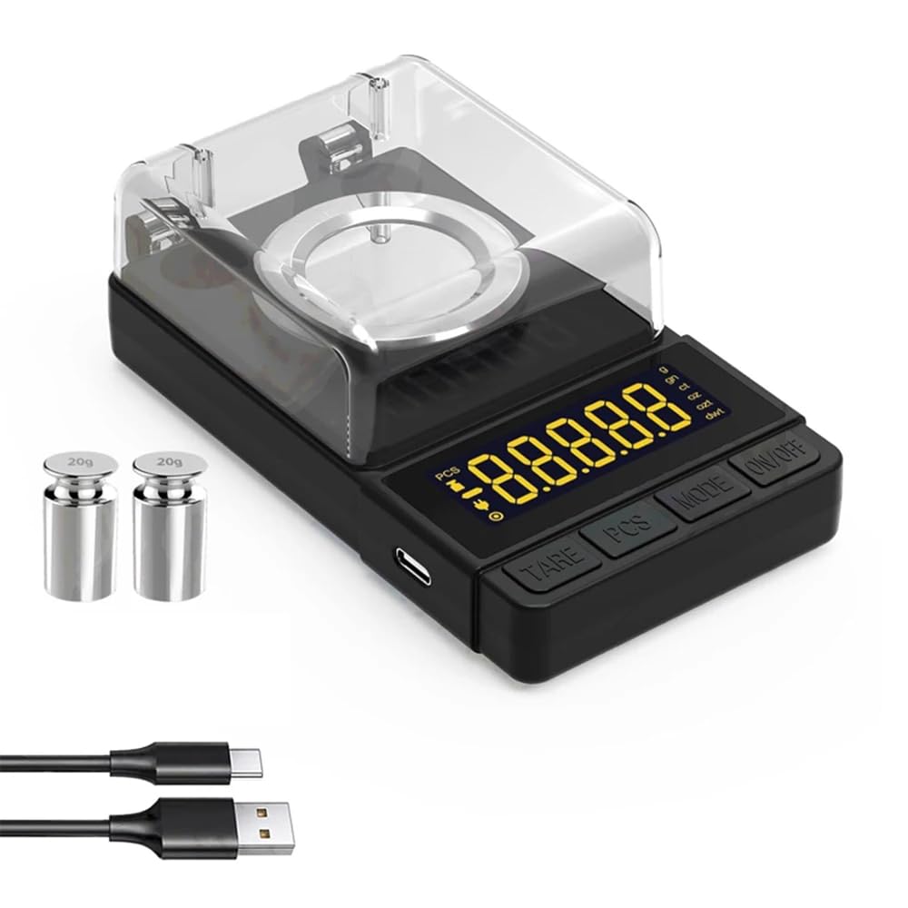 Toplionace Balanza Electrónica de Alta Precisión de 50 G para Joyería, Oro y Diamantes, Precisión de 0,001 G (Blanco)
