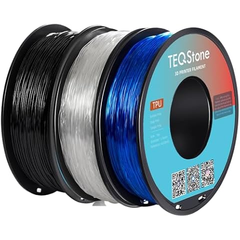 TEQStone TPU Filament 1.75mm Black Blue Clear 1Kg x3 Spools 95A Flexible Soft 3D Printer Filament Consistent Diameter Cover