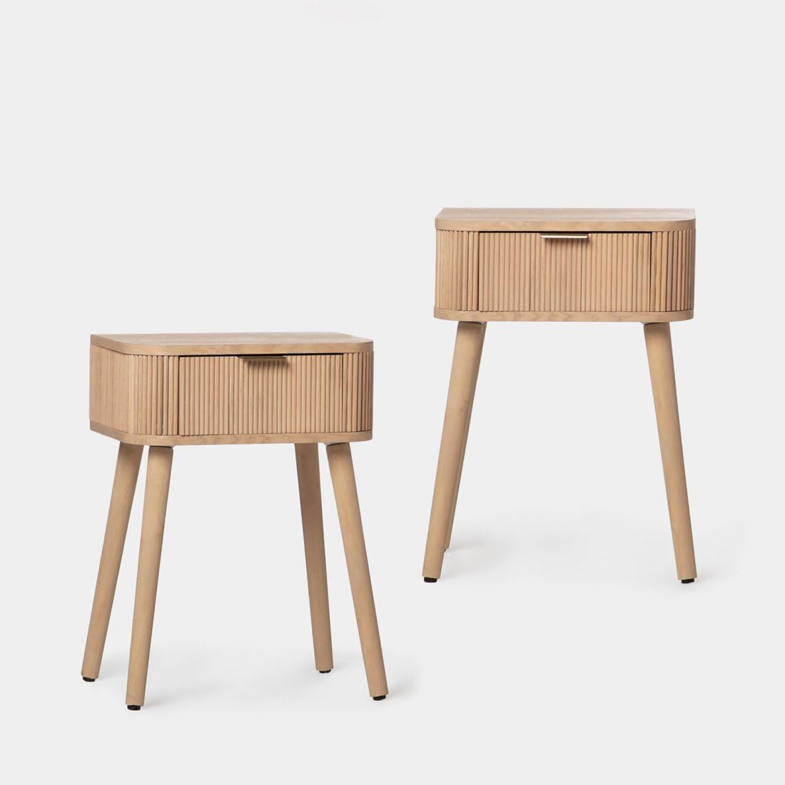 KLAST Pack 2 mesitas de Noche de 1 cajón en Chapa de Pino y Madera de Roble