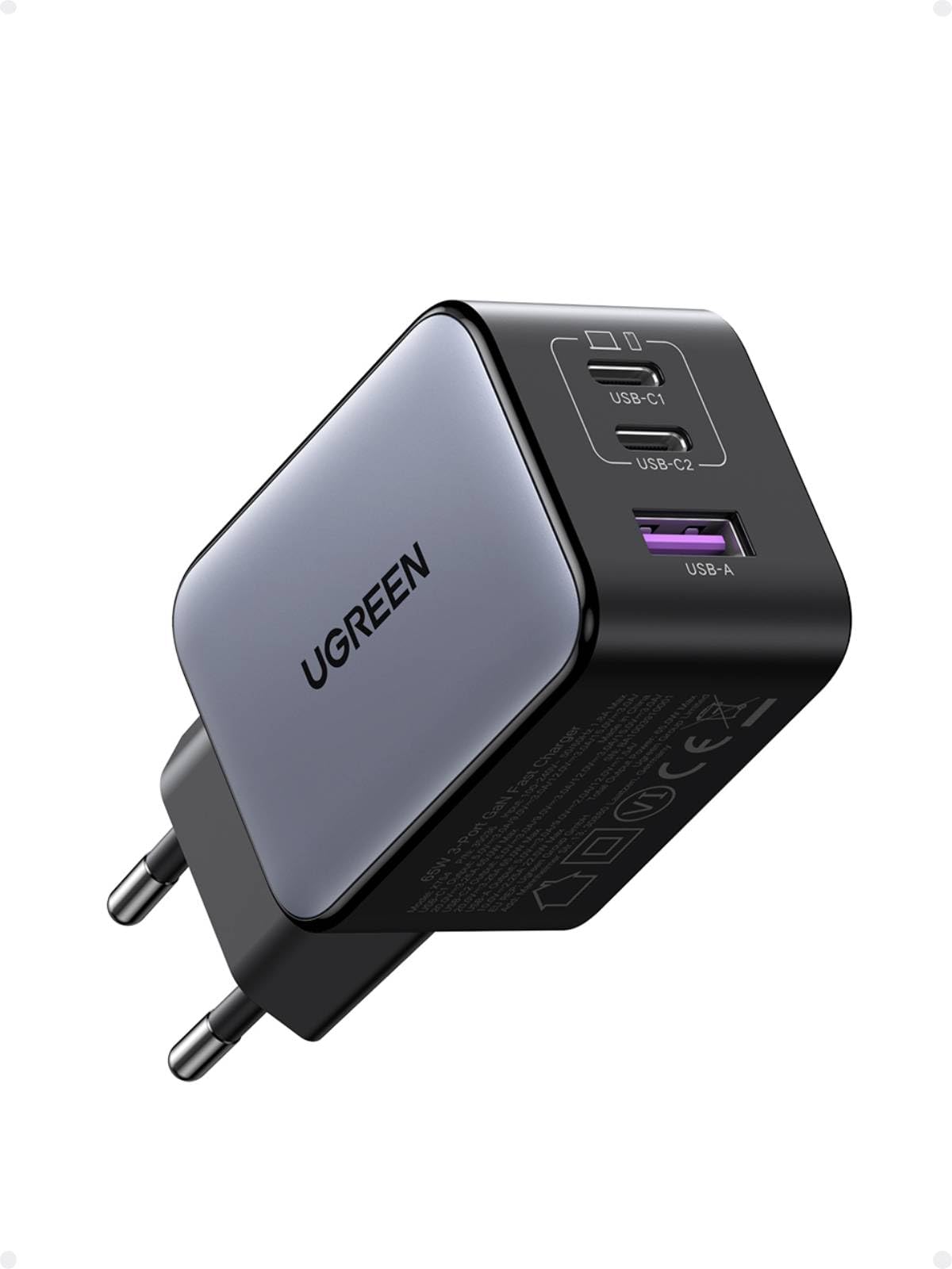 UGREEN Nexode 65W Cargador USB C Carga Rápida GAN Alimentador Type C | 3 Puertos PD 3.0 PPS 25W Compatible con iPhone 17 Pro MAX Air 16 15 14 13 Galaxy S26 25 24 Pixel 10 Pro MacBook Air iPad