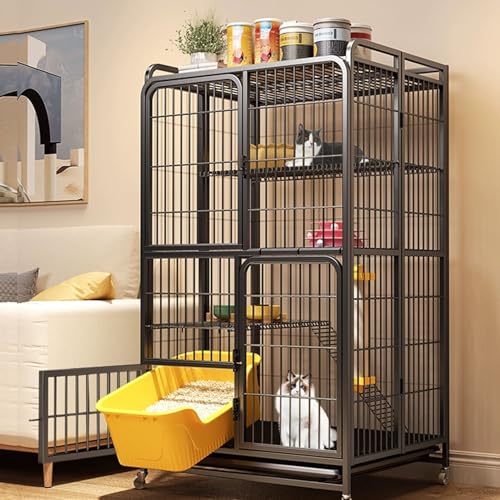 Parc à chat extérieur pliable noir de 136 cm avec bac à litière intégré