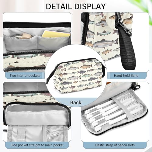 Image of Fish Vintage Beige Print Pencil Case Pouch Big Capacity Pencil Bag Box Organizer Pen Case with Compartmens Stationery Organizer for Girls Boys Women School College Office
