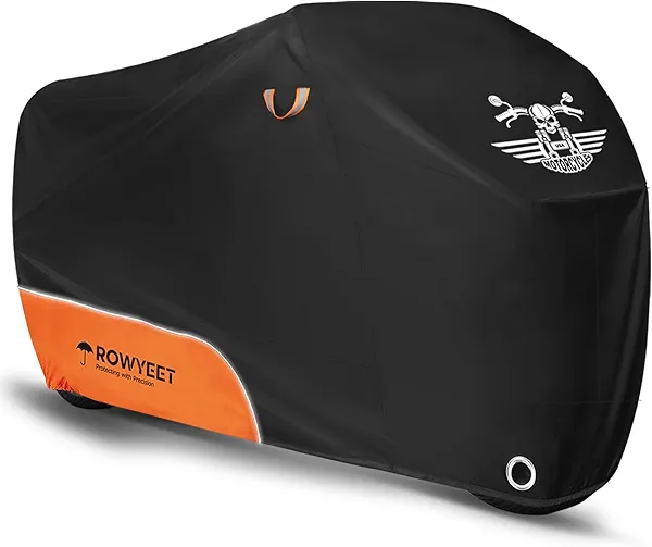 ROWYEET Motorcycle Cover Waterproof Outdoor Storage with Lock-Holes, Zipper Storage Bag & Night Reflective Design, All Season Protection Powersports Vehicle Covers Fits up to 96.5" Motorcycles
