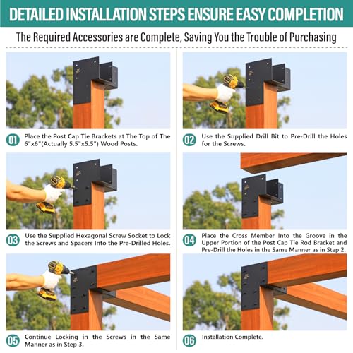 AJOVW 4 Pack 6''x6'' (Actual Size 5.5''x5.5'') Heavy Duty Stainless Steel Corner Post Caps Tie Bracket, Fit Connecting Wood Gazebo, Deck Patio Post and Wood Beams Bracket. (Black) - Image 6