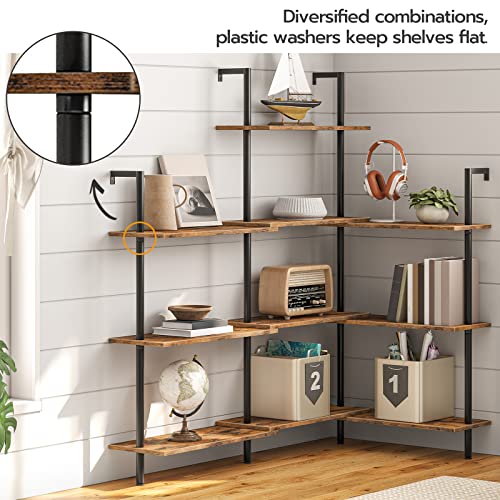 Hoobro Diy Ladder Shelf, 5-Tier Wall Mounted Bookshelf, Office Vertical Bookcase, Wooden Storage Shelves For Home Office, Bedroom, Rustic Brown And Black Bf53Cj01 #TOP3
