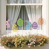 EYxsaxenk Metal Easter Day Planter Stakes - 6 Pcs Cute Bunny Yard Sign Easter Egg Cut-Out Decorative Garden Stake for Planter Outdoor Backyard Pathway Lawn Plant Flower Pots Decor Spring Party Supply