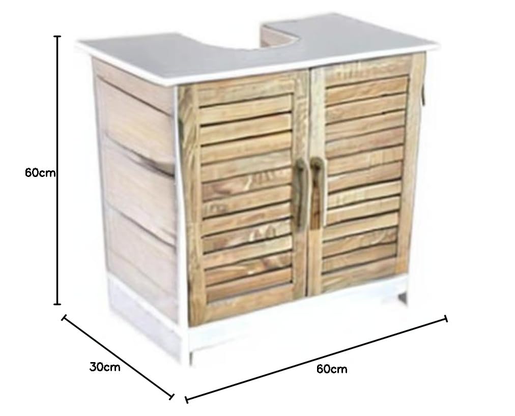 BM 4007 Mobiletto Sottolavabo/Armadietto Sottolavabo, W60xD30xH60cm, MDF, Colore Bianco/Legno Grano, Completo di Due Ante e Un Ripiano