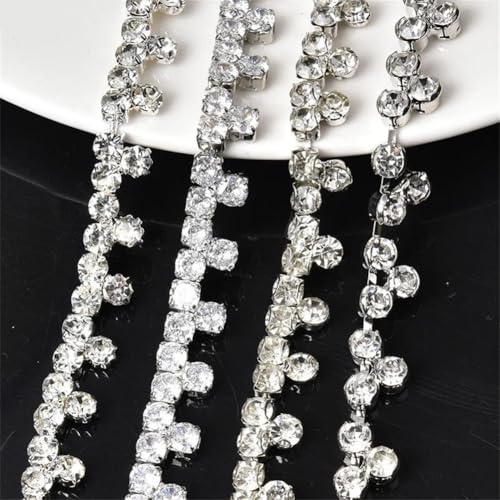Ruban strass argenté 90 cm chaîne 4 griffes pour couture et décor