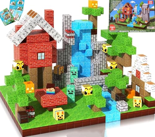 Blocs magnétiques de construction, 150 pièces, cubes magnétiques, jouets sensoriels STEM pour garçons et filles de 3 à 5 ans, 5 à 7 ans, 4 à 6 ans et 4 à 8 ans. Cadeau de Noël ou d'anniversaire