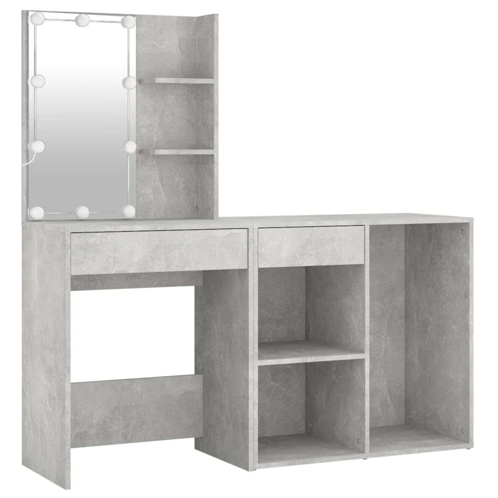 LED-Schminktisch mit Schrank Betongrau Holzwerkstoff 60x40x140 cm Frisiertisch Kosmetiktisch mit Spiegelkommode und Stauraum für Make-up und Kosmetik im Schlafzimmer oder Ankleidezimmer