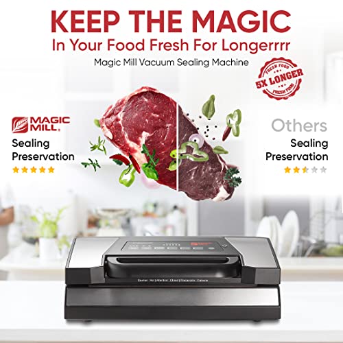 Magic Mill Professional Vacuum Sealer Machine Pro With New Patent Handle Mvs-5181 For Food Bags, Marinate Bowls, And Meal Packing Cannister | Vacuum Sealer With Cutter And Jar Attachment | Manual And Automatic Bag Sealer With 2 Pressure Settings #TOP2