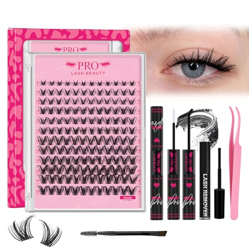 PRO LASHBEAUTY Manga Lash Clusters Kit with Lash Bond and Seal Eyelash Applictor Lash Remover DIY Lash Extension Kit for Beginner Waterproof Resuable Eyelash Extensions at Home (Sweety,8-16mix)