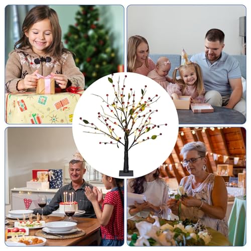 Arbre Illuminé Baies Rouges Fleuries | Décor De Noël Éclairé | Arbre De Décoration De Table pour Les Fêtes | pour Appartement Bureau Restaurant Salon Chambre Cheminée Célébrations – Image 5