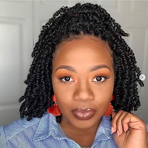 4 Packs Spring Twist Braids Pretwisted Crochet Hair Short Curly Passion Twist Bomb Twist Fluffy Twist Braiding Hair Extensions (8inch, T1B#)