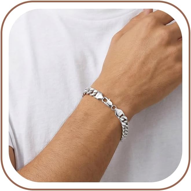 S925 Sterling Silver Bracelet for Men - 9MM S925 Sterling Silver Over Rope Chain Bracelet Diamond Cut Silver Bracelets Gifts for Men 7.5/8/8.5/9Inch