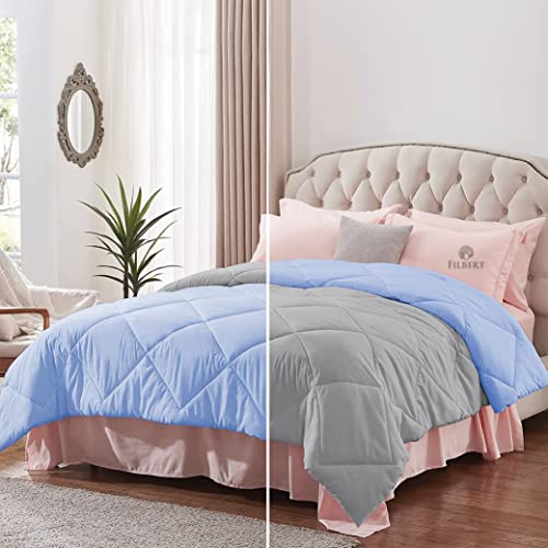 Image of Filbert - Single Bed Comforter for Winter 300 GSM Reversible Microfiber Soft & Cozy Diamond Stitch Quilt (60 inch x 90 inch Inches /152cm x 228cm) - Comforter Single Bed|Silver /Sky Blue