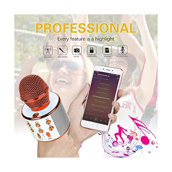 Karaoke Mikrofon, Drahtlose Bluetooth Mikrofon Tragbares Handmikrofon mit Lautsprecher und Aufnahme, Drahtlose Mikrofon… – Bild 7