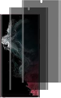 مجموعة شاشة حماية للخصوصية مضادة للخدش ولا تترك فقاعات تدعم الفتح بالبصمة، مصنوعة من طبقة مرنة بولي يوريثين حراري لموبايل سامسونج جالاكسي S22 الترا 5G، مكونة قطعتين، أحمر