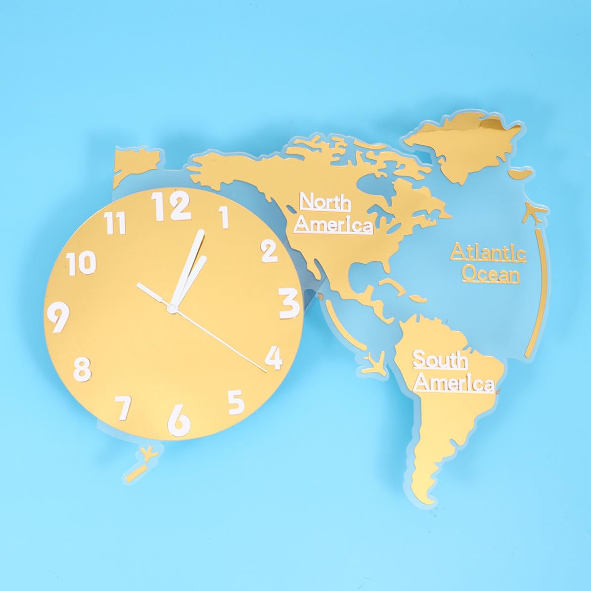 BESTOYARD Acrilico Orologio da Parete con Mappa Globale Silenzioso