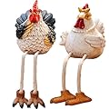QIAOIDEA Funny Shelf Sitting Chicken Figurines – Farmhouse Rooster & Hen Statues with Dangling Legs – Rustic Tabletop Home Decor, Kitchen, Garden Ornaments (Set of 2)