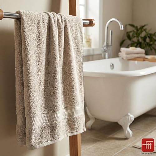Image of Fash Home 600 GSM Combed Cotton Bath Towel 75x150 cm - Ultra Soft, Quick Dry, Highly Absorbent, Luxury Bathroom Towel, 1 Piece (Beige)
