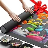 Newverest Jigsaw Puzzle Mat Roll Up, Saver Pad 39.4" x 23.6" Portable Keeper Up to 1000 Pieces with Non-Slip Rubber Bottom and Polyester Top + 3 Puzzle Sorting Trays, Travel-Friendly Storage Bag
