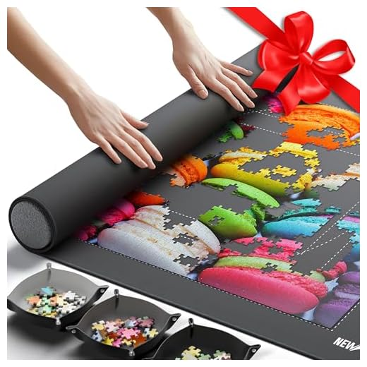 Newverest Jigsaw Puzzle Mat Roll Up, Saver Pad 39.4” x 23.6” Portable Keeper Up to 1000 Pieces with Non-Slip Rubber Bottom and Polyester Top + 3 Puzzle Sorting Trays, Travel-Friendly Storage Bag