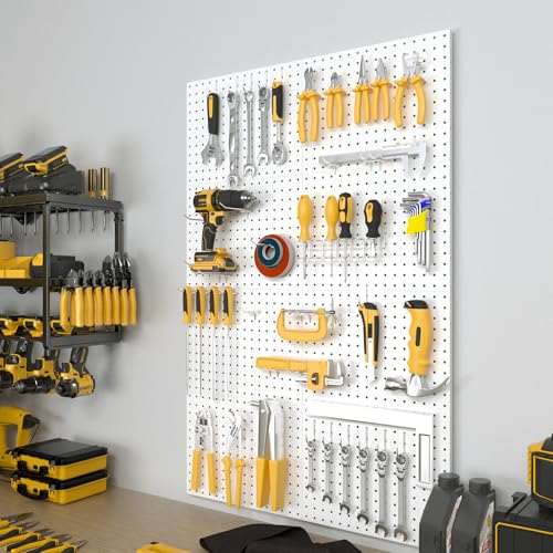 Peg Board, 8 Pack Metal Pegboard Panels White Pegboards Wall Organizer with Bent Frame Heavy Duty Peg Board for Walls Home, Garage Tool Storage, Office Organization, Craft Room, Kitchen - Image 3