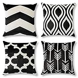 OTOSTAR クッションカバー 北欧 4枚セット 45×45cm ベルベット 可愛い おしゃれ 柄 チャック モダン 家庭装飾 飾り インテリア ソファー用クッションカバー ソファ背当て くっしょんかばー 装飾枕カバー 座布団かばー 枕カバー (幾何学黒)