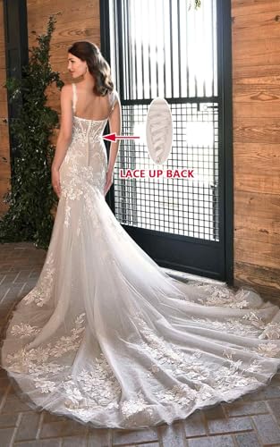 Chicbridal Sparkly Mermaid Wedding Dresses for Bride Long V Neck Lace Appliqeus Tulle Bridal Gowns with Train3
