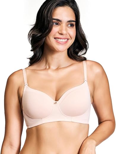 NYKD NYB252 Wirefree Cotton Iconic Low Back Padded with Breathable Cup &amp; Detachbale Straps T-Shirt Bra for Women