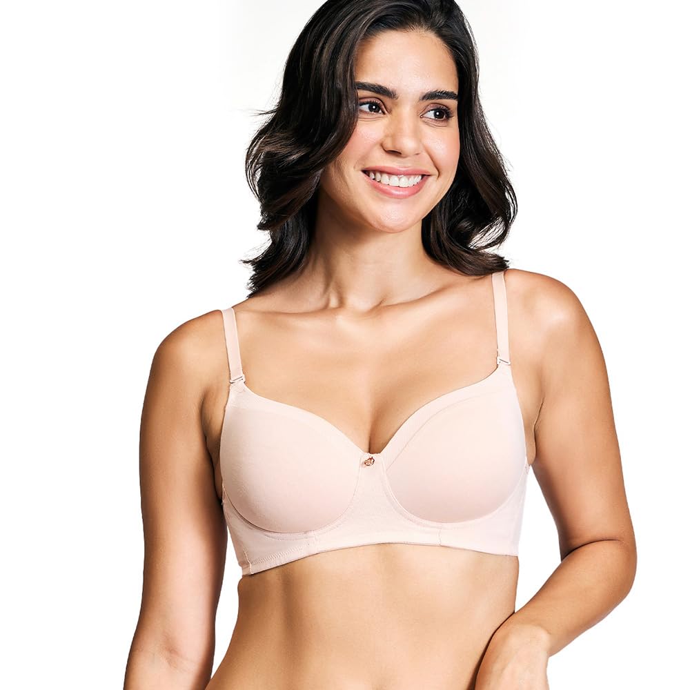 NYKD NYB252 Wirefree Cotton Iconic Low Back Padded with Breathable Cup & Detachbale Straps T-Shirt Bra for Women
