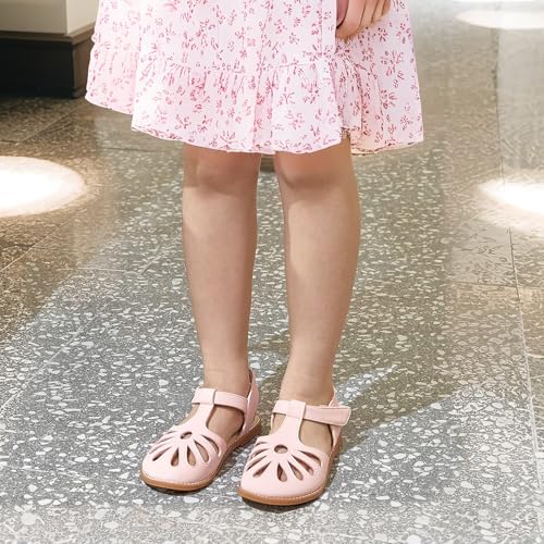 Image of THEE BRON Toddler Girls Closed-Toe Sandals Sweet Retro Cutout Summer Dress Shoes