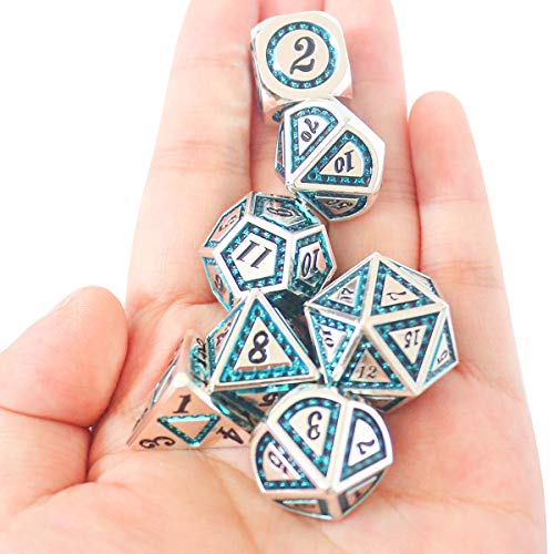 image for UONUOT 7pcs DND Metal Dice Set with Black Pouches D&D Polyhedral Dice 