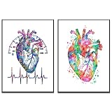 Aquarelle Coeur Peinture Cardiologie Art Affiche Médicale Cardiologue   Coeur Chirurgien Hôpital Clinique Décoration Murale 30x50cmx2 (12x20'x2) Sans Cadre