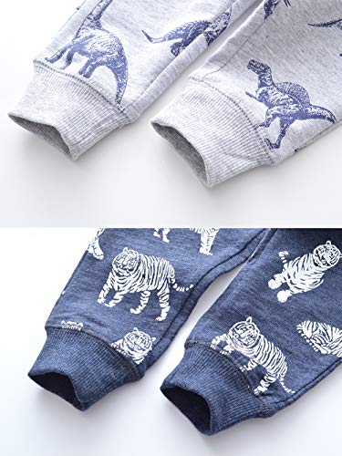 Image of HUAER& Baby Boy's Jogger Pants Dinosaur Car Animal Print Drawstring Elastic Sweatpants (1-Pack 2-Pack)