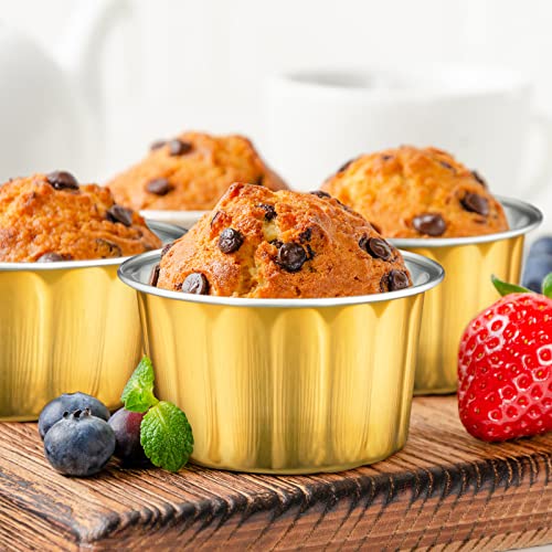 100 Pcs Disposable Ramekins 8 Oz Aluminum Foil Cups With Lids Aluminum Creme Brulee Ramekins Foil Cupcake Liners For Baking Disposable Muffin Tins Pans Cheesecake Containers For Party (Yellow, Silver) #TOP5