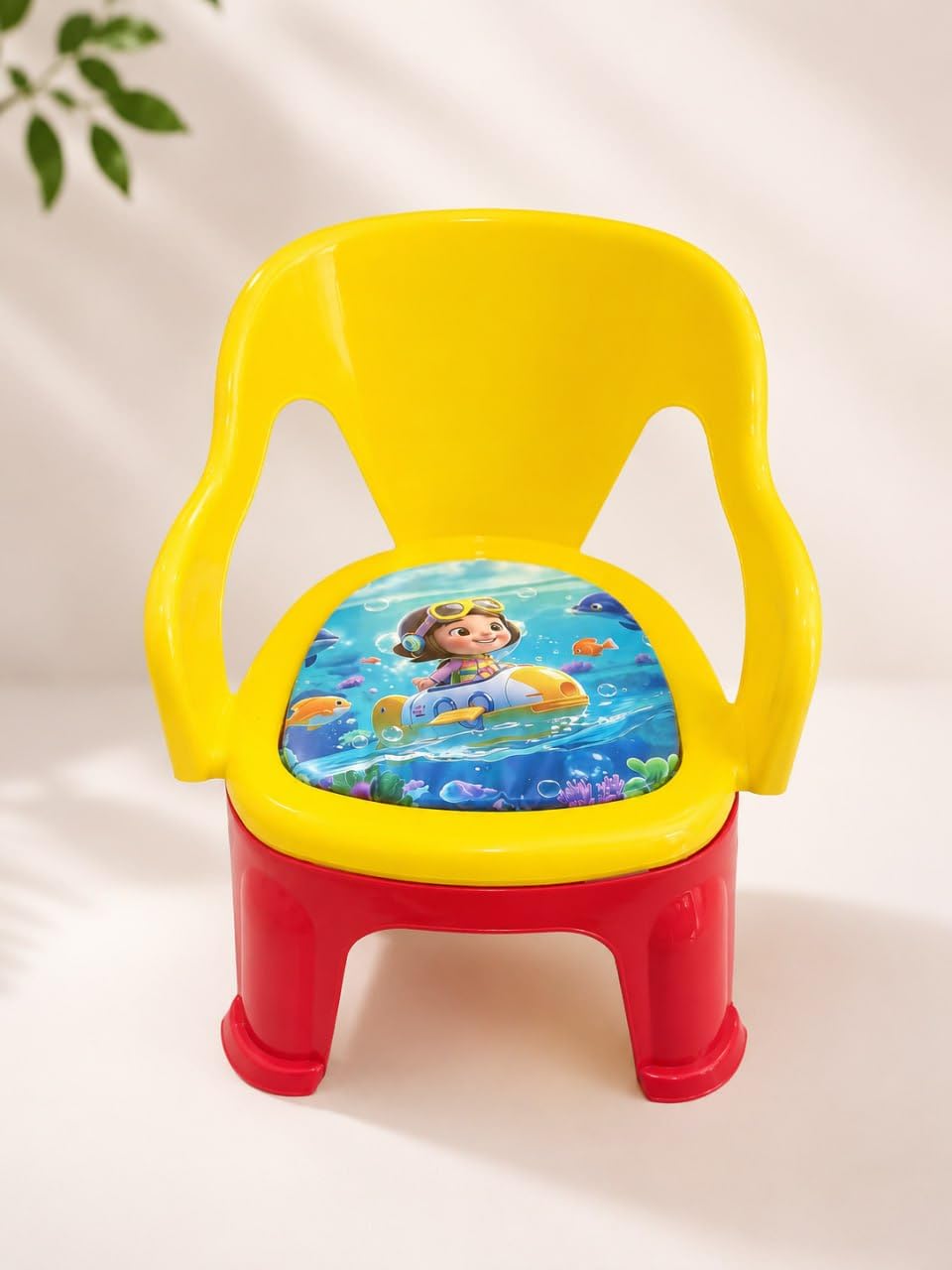 Surprise® Baby Cushion Chair | Chair for Kids | Fun Sound Feature | Cushion and Sound Plastic Chair | 30kg Capacity (Yellow & Red - Underwater)-image-44